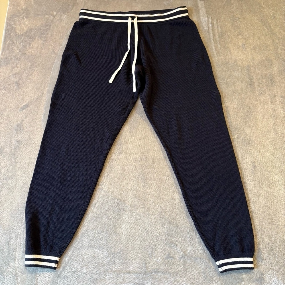Faherty Waffle Knit Cashmere Joggers Navy w/White Stripe Cuff Wmn’s Sz XL